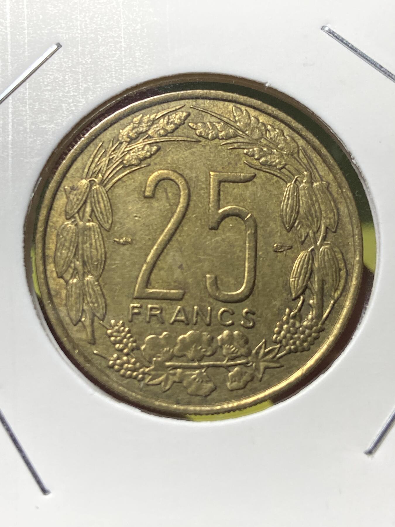 2025年第一百三十场(总第一百五十六场）外国好品纸夹散币场(免佣金) 少见原光好品–法属赤道非洲喀麦隆1958单年份25法郎(套币最大面值)