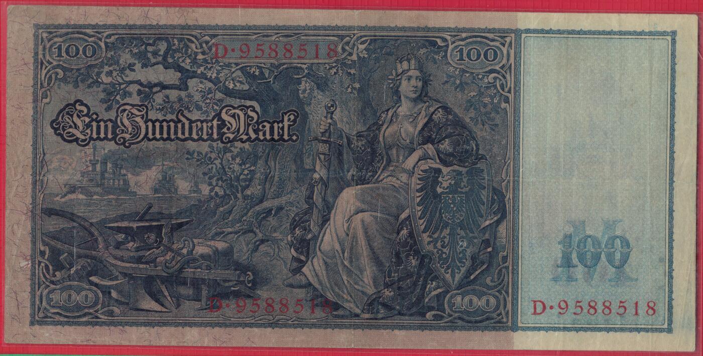 德国1910年100马克 P-42 红印红号码 无47尾8 大票幅 实物图 八五品