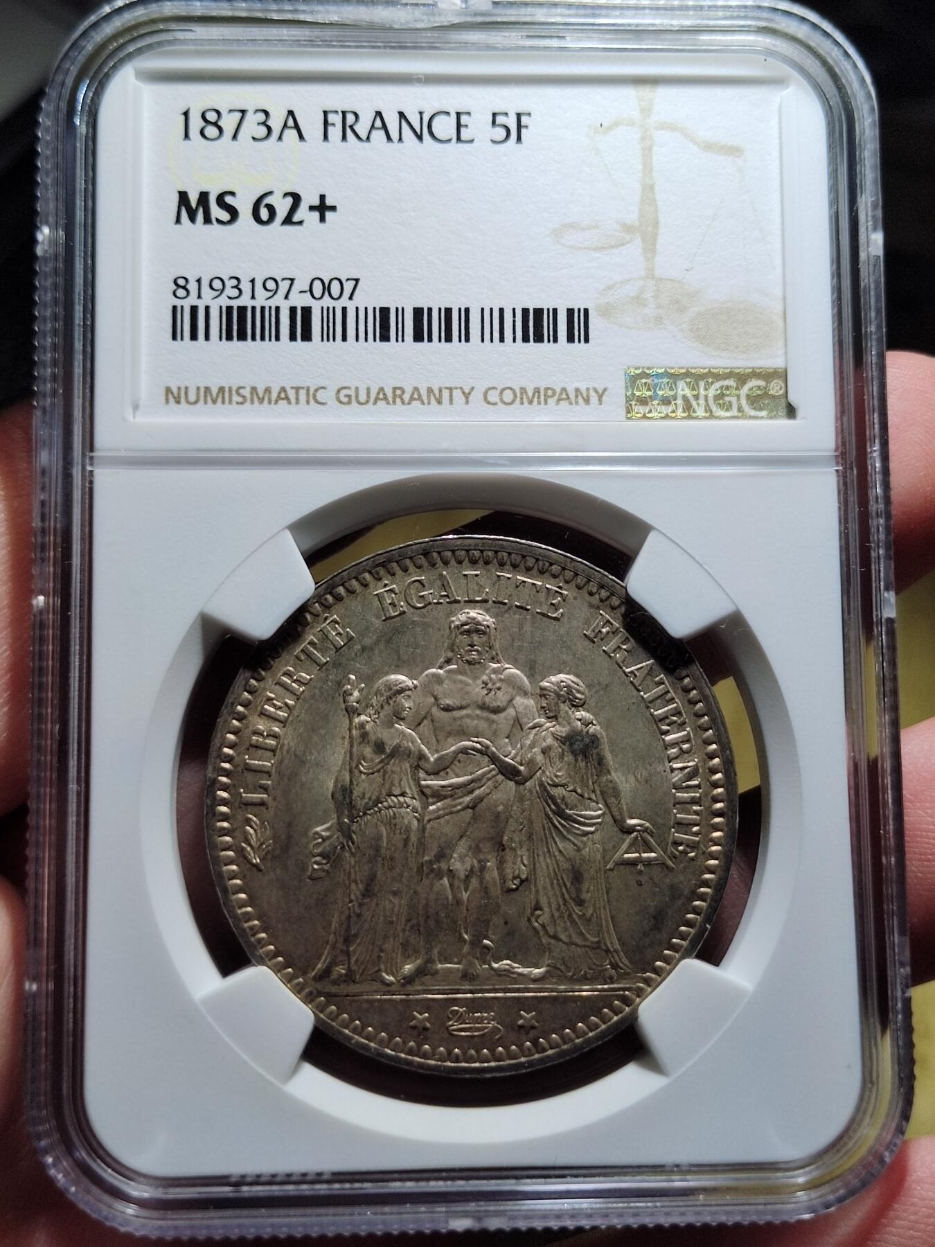 中外钱币第五场 NGC-MS62+法国大力神1873年5法郎