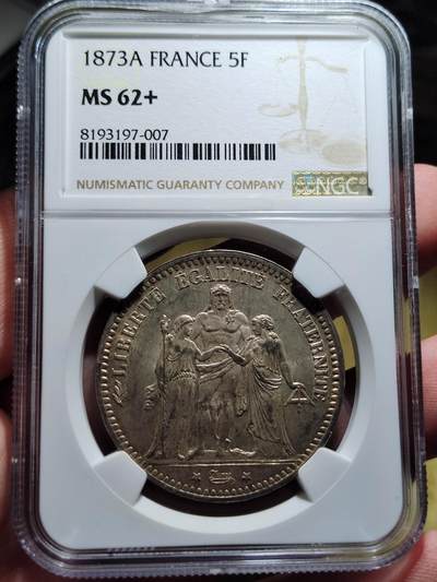 中外钱币第五场 - NGC-MS62+法国大力神1873年5法郎