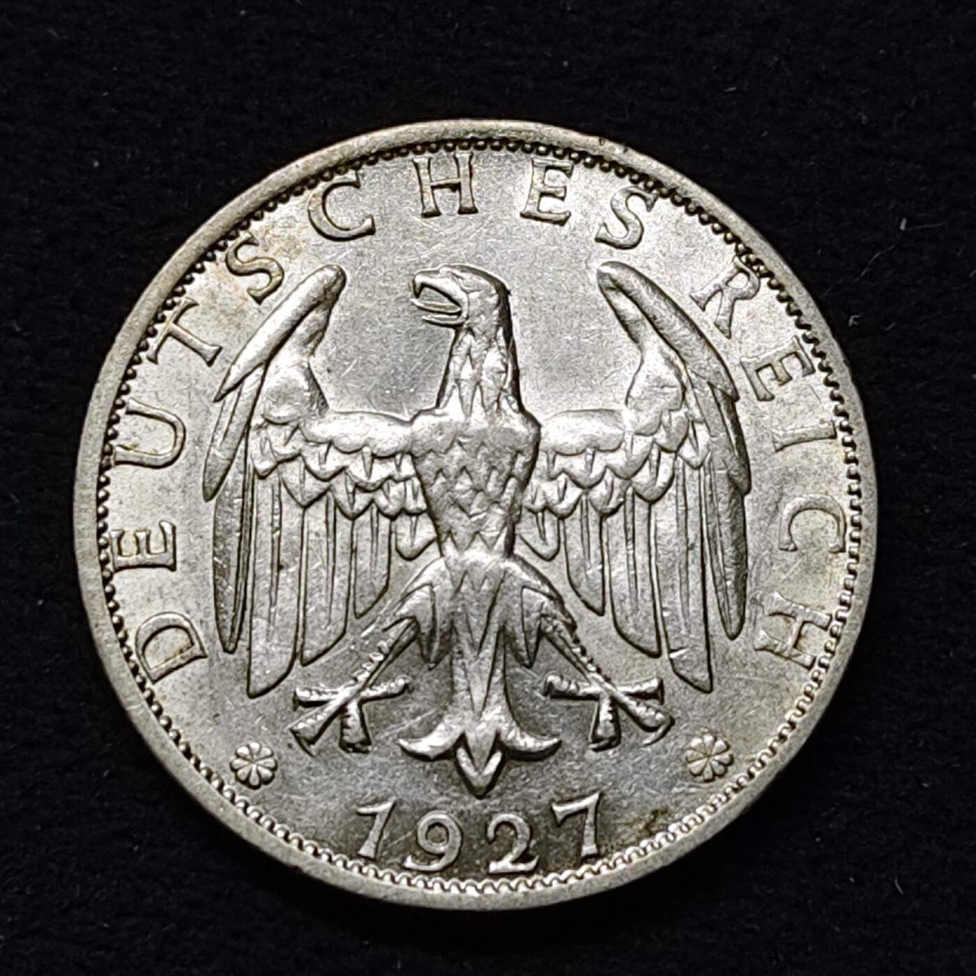 【全场包邮】纯粹捡漏拍479场（免费代拍第16场） 德国第三帝国1927年2马克（26毫米10克）银币