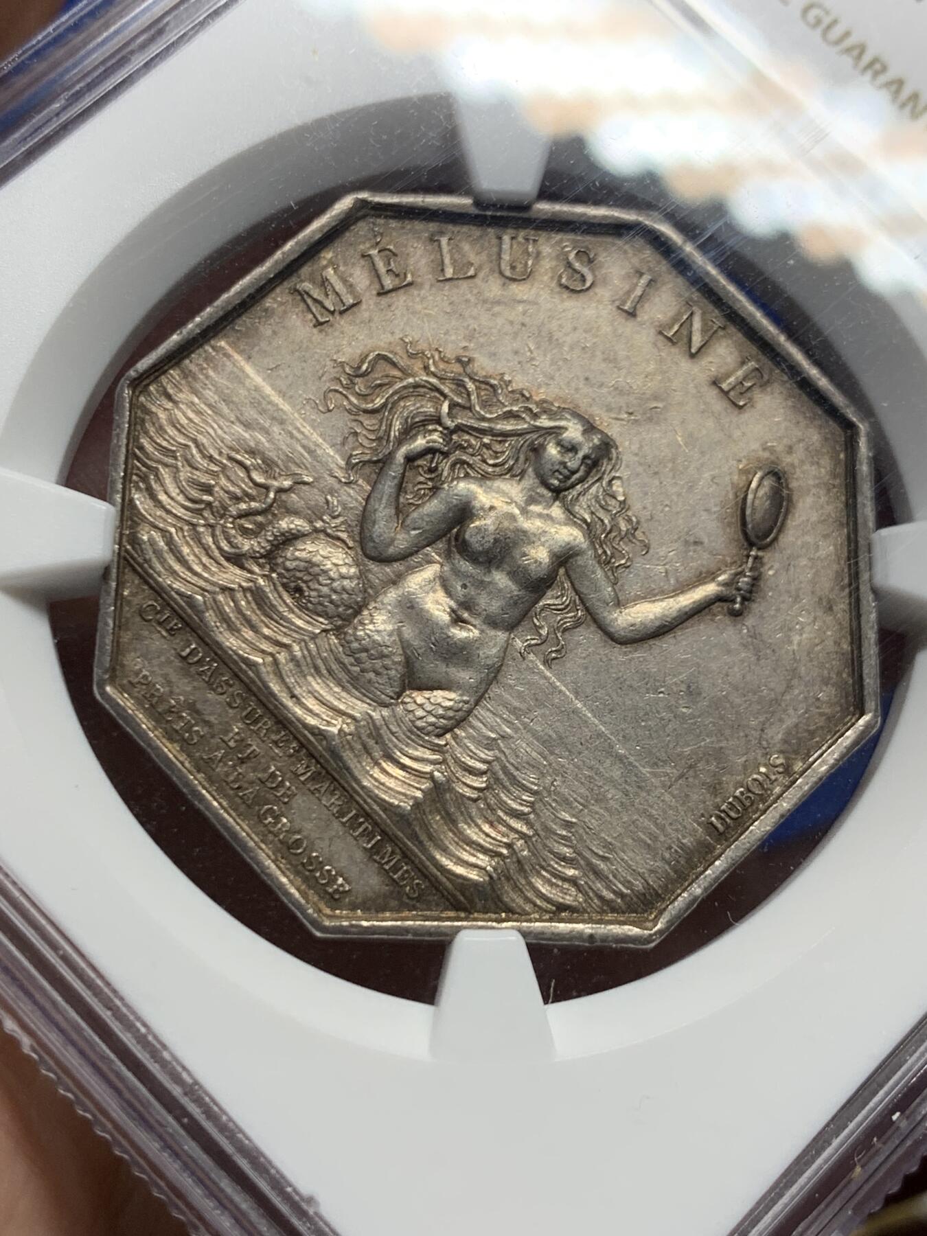 《竞宝斋》第440场 周日，周一，周二 3场连拍 （全场包邮） NGC AU55 法国Dubois＆Caque 梅卢辛海上保险公司八角银质代币