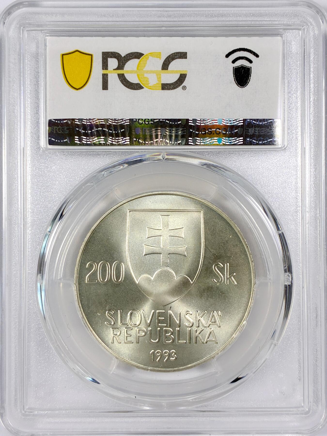 【雨安】【世界币章116期-评级币专场】2025-11-22 周六 19:30 保真【直播拍卖】 [评级现代] Slovakia 斯洛伐克 200克朗 1993年 史学家扬·科拉尔  PCGS-MS67