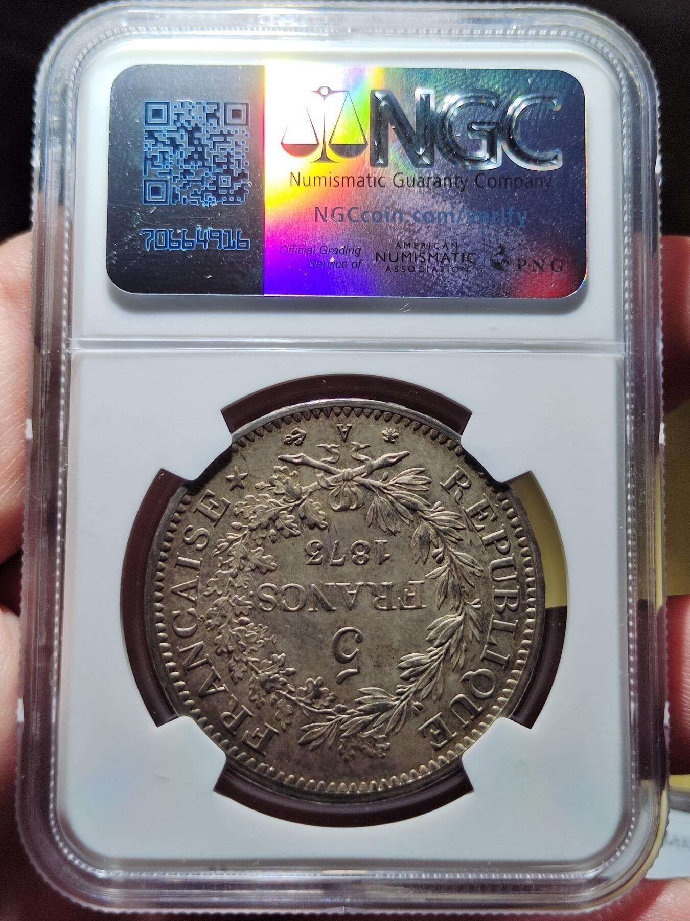 中外钱币第五场 NGC-MS62+法国大力神1873年5法郎