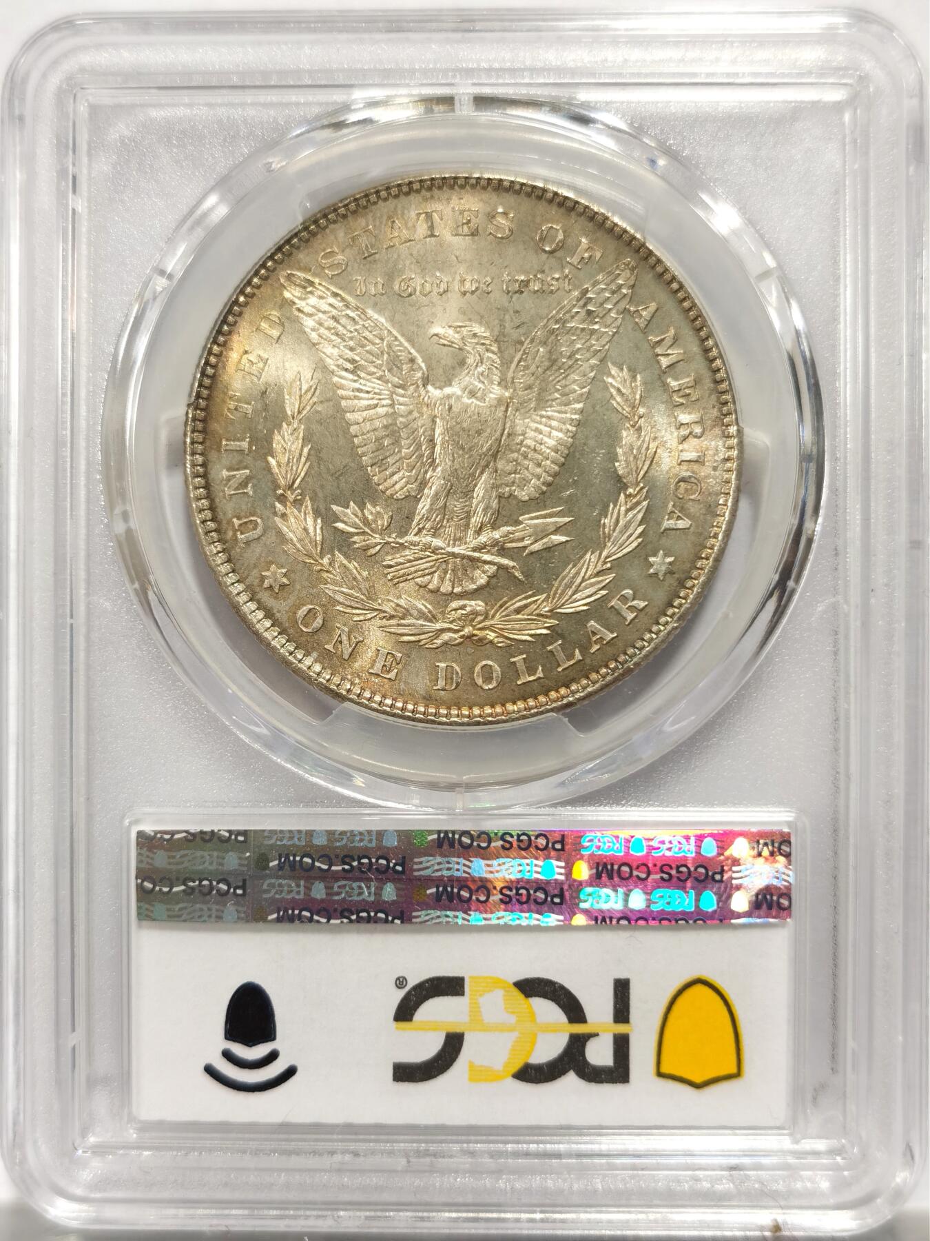 博洋堂藏家专场系列之美国钱币白金之夜专场暨第148期（全场包邮） PCGS MS64 美国1878 首年摩根 7/8 尾部羽毛复打 稀有版别 麦稀奇所见最高分 双面金黄色环状包浆 正面有一小裂纹