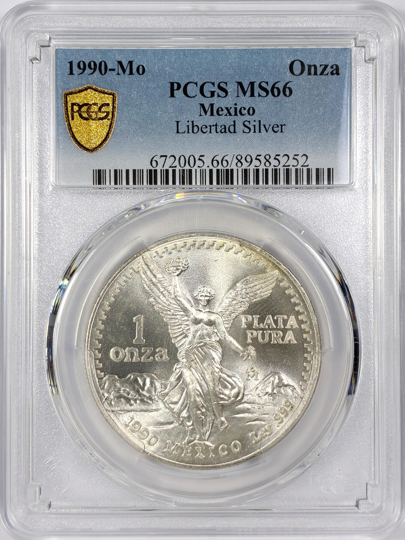 【雨安】【世界币章116期-评级币专场】2025-11-22 周六 19:30 保真【直播拍卖】 [评级现代] Mexico 墨西哥 投资银 自由女神 1盎司 1990年  PCGS-MS66