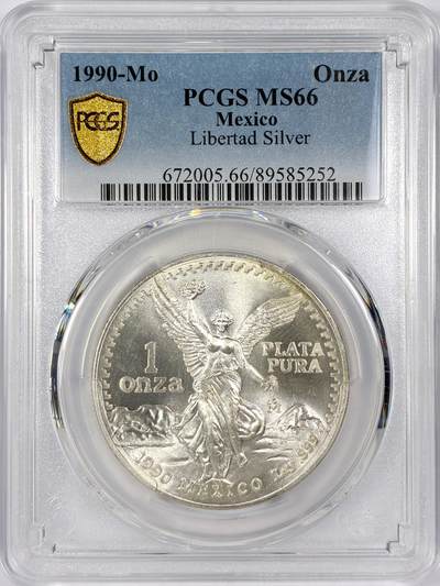 【雨安】【世界币章116期-评级币专场】2025-11-22 周六 19:30 保真【直播拍卖】 - [评级现代] Mexico 墨西哥 投资银 自由女神 1盎司 1990年  PCGS-MS66