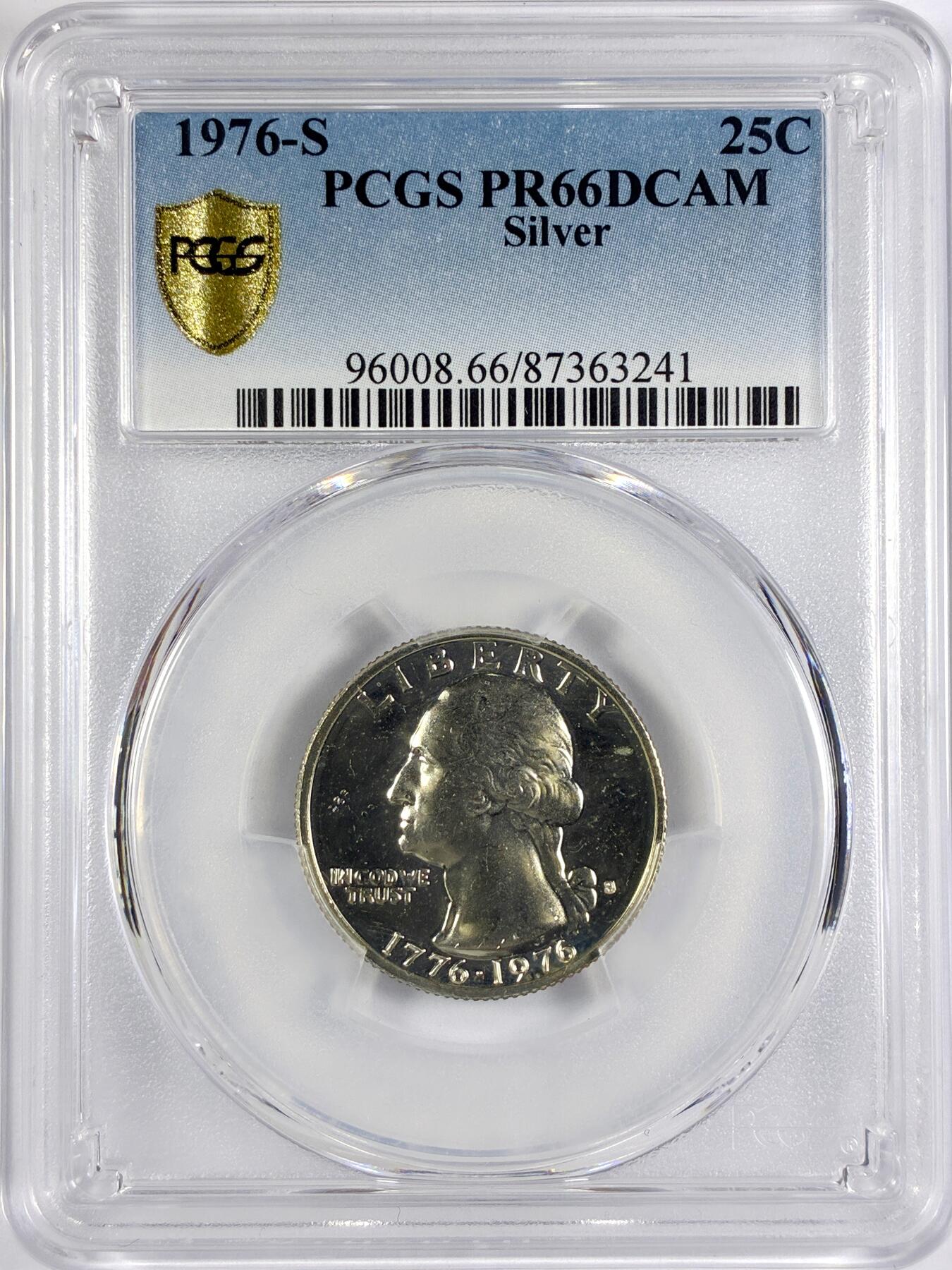 【雨安】【世界币章116期-评级币专场】2025-11-22 周六 19:30 保真【直播拍卖】 [评级美洲] USA 美国 25美分 KM#0164 (1932-1964) 华盛顿 1976年S PCGS-PR66DCAM