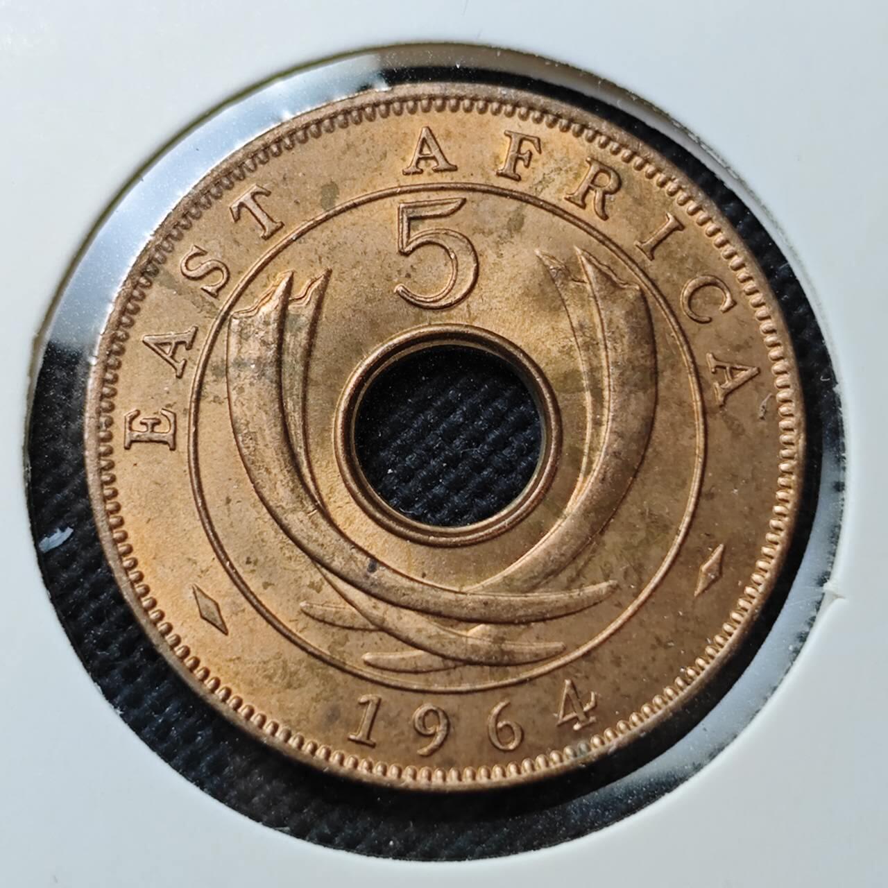 KK钱币收藏小铺  第373场  2月预留时间 周末发货  1964英属东非5分 好品