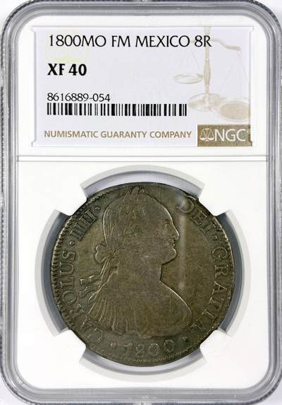 【雨安】【世界币章116期-评级币专场】2025-11-22 周六 19:30 保真【直播拍卖】 - [评级美洲] Spanish Mexico 西属墨西哥 8里亚尔 卡洛斯四世 双柱 1800年  NGC-XF40