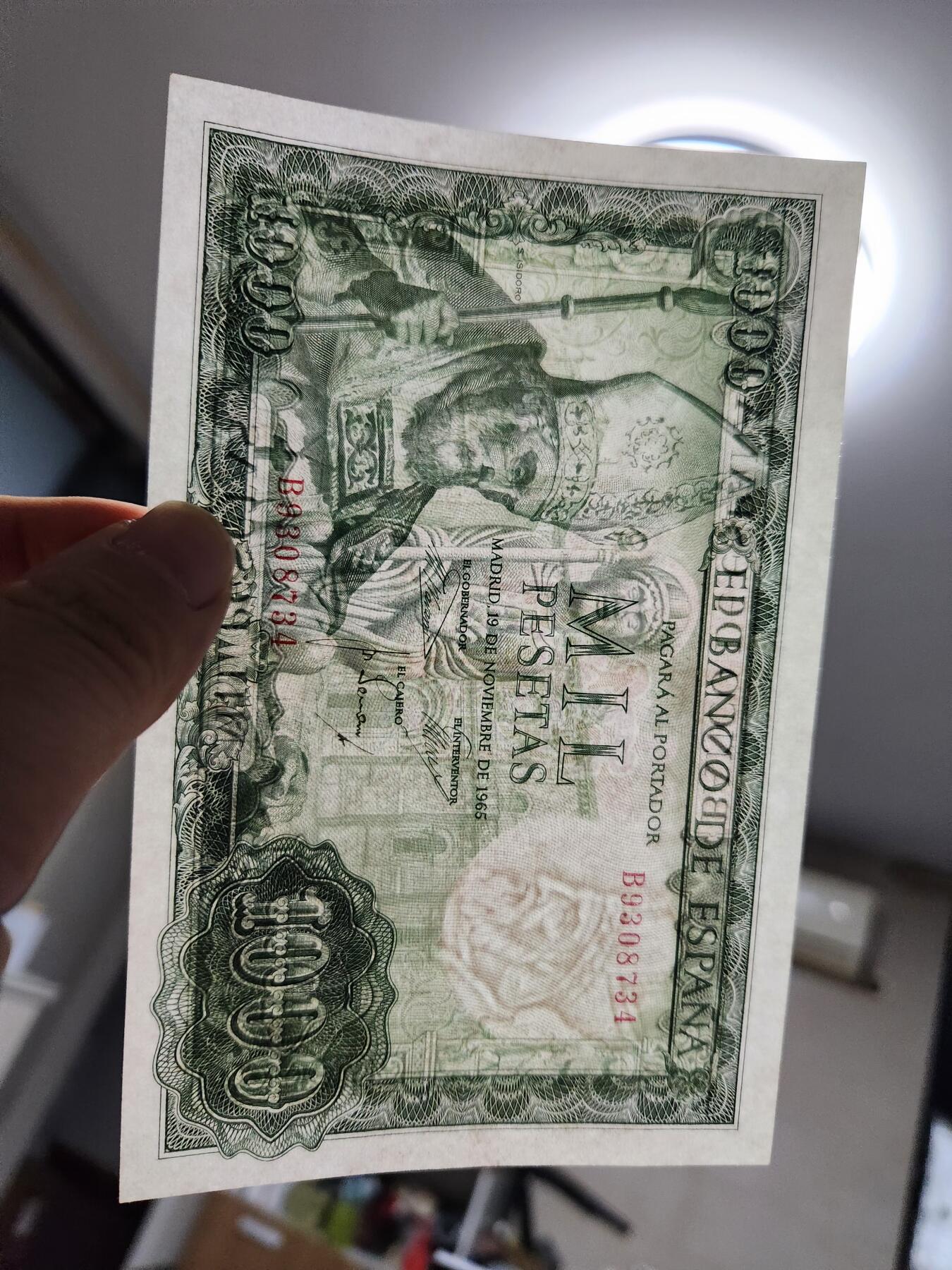 11月19号晚上8点 外国纸币自动截拍第61场 西班牙1000极美品原票