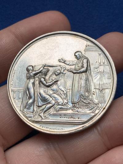 《竞宝斋》第440场 周日，周一，周二 3场连拍 （全场包邮） - 法国婚姻与爱情纪念银章，31g，41.2mm，边铭看不清