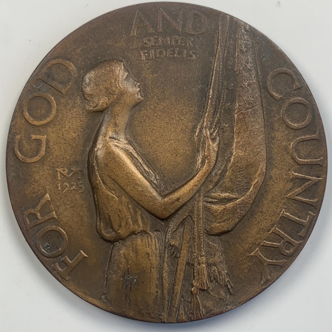 掌中浮雕-藏着的欧洲第042场 1925年美国一战老兵纪念大铜章，64mm，110g，美国百年老章，少见品种