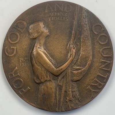 掌中浮雕-藏着的欧洲第042场 - 1925年美国一战老兵纪念大铜章，64mm，110g，美国百年老章，少见品种