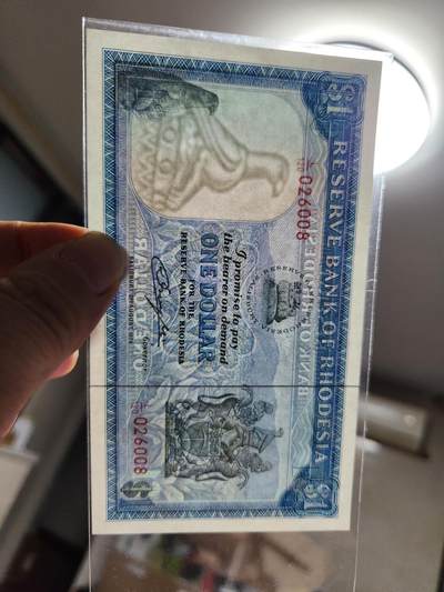 11月19号晚上8点 外国纸币自动截拍第61场 - 罗德西亚1979年1新品 动物水印026008好号