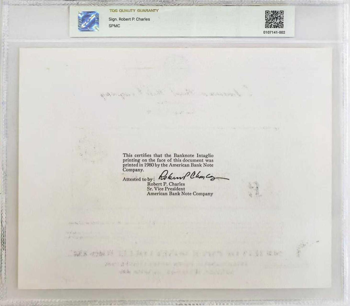 《外钞收藏家》第五百八十六期（品种丰富、精品多）（本平台长期征集拍品、欢迎藏友们联系合作） 1980年 美国钞票公司（ABNC）印制 100美元 雕刻版票样纪念卡 原版纸币1860年间由美国新罕布什尔州莱巴嫩银行（Bank of Lebanon）发行流通 该雕刻版票样纪念卡为百年原钞母版印制（非普通平面印刷）并限量发行 背面为美钞公司总裁认证签名 乃高价原版老美钞收藏欣赏之平替