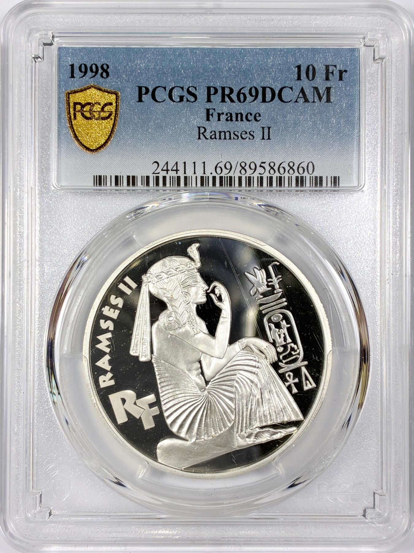 【雨安】【世界币章116期-评级币专场】2025-11-22 周六 19:30 保真【直播拍卖】 [评级现代] France 法国 10法郎 1998年 埃及法老拉美西斯二世 PCGS-PR69DCAM