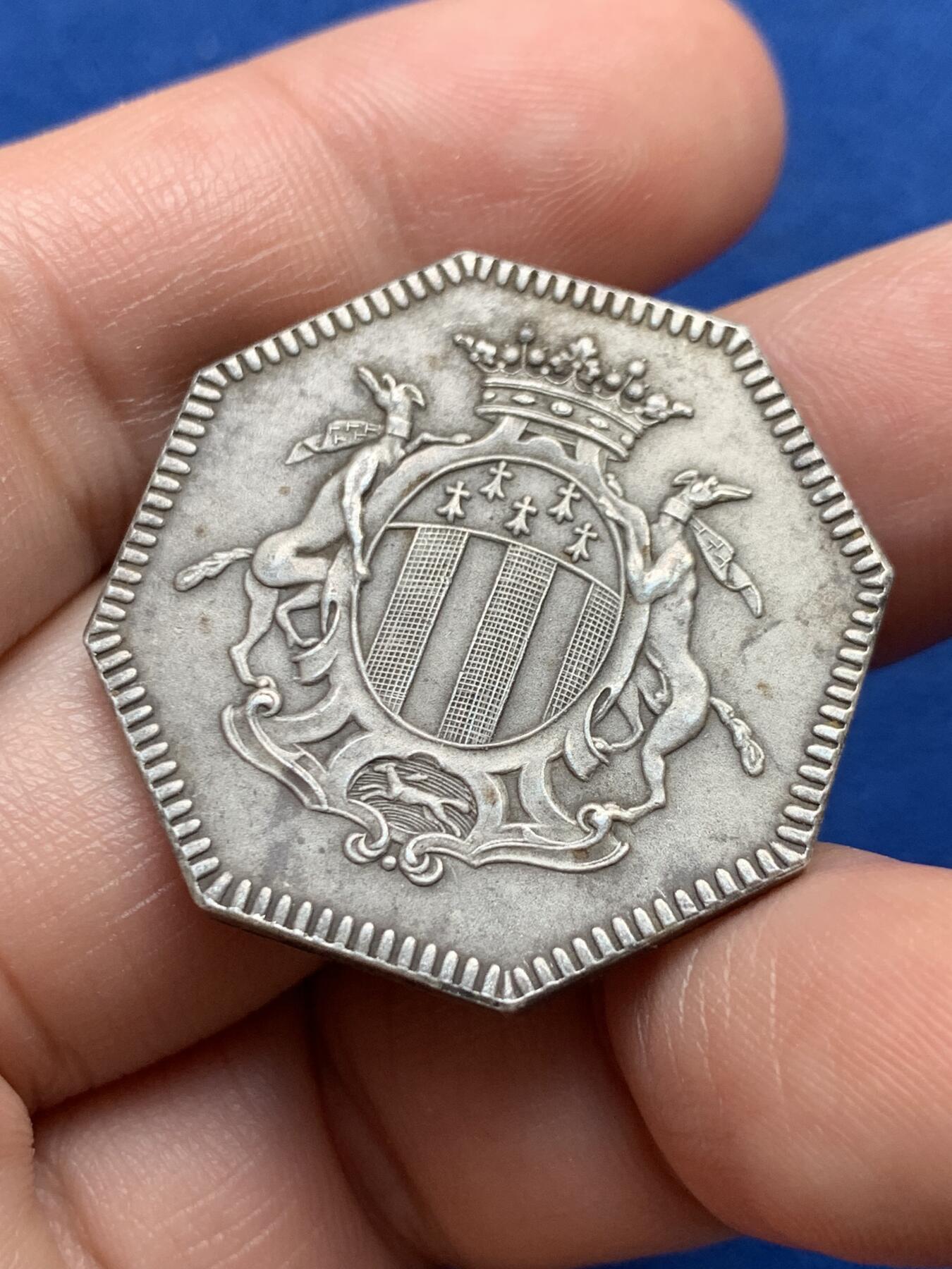 《竞宝斋》第440场 周日，周一，周二 3场连拍 （全场包邮） 法国八角银质代币，雷恩储蓄银行，15.53g，31.2mm，丰饶角1argent边铭