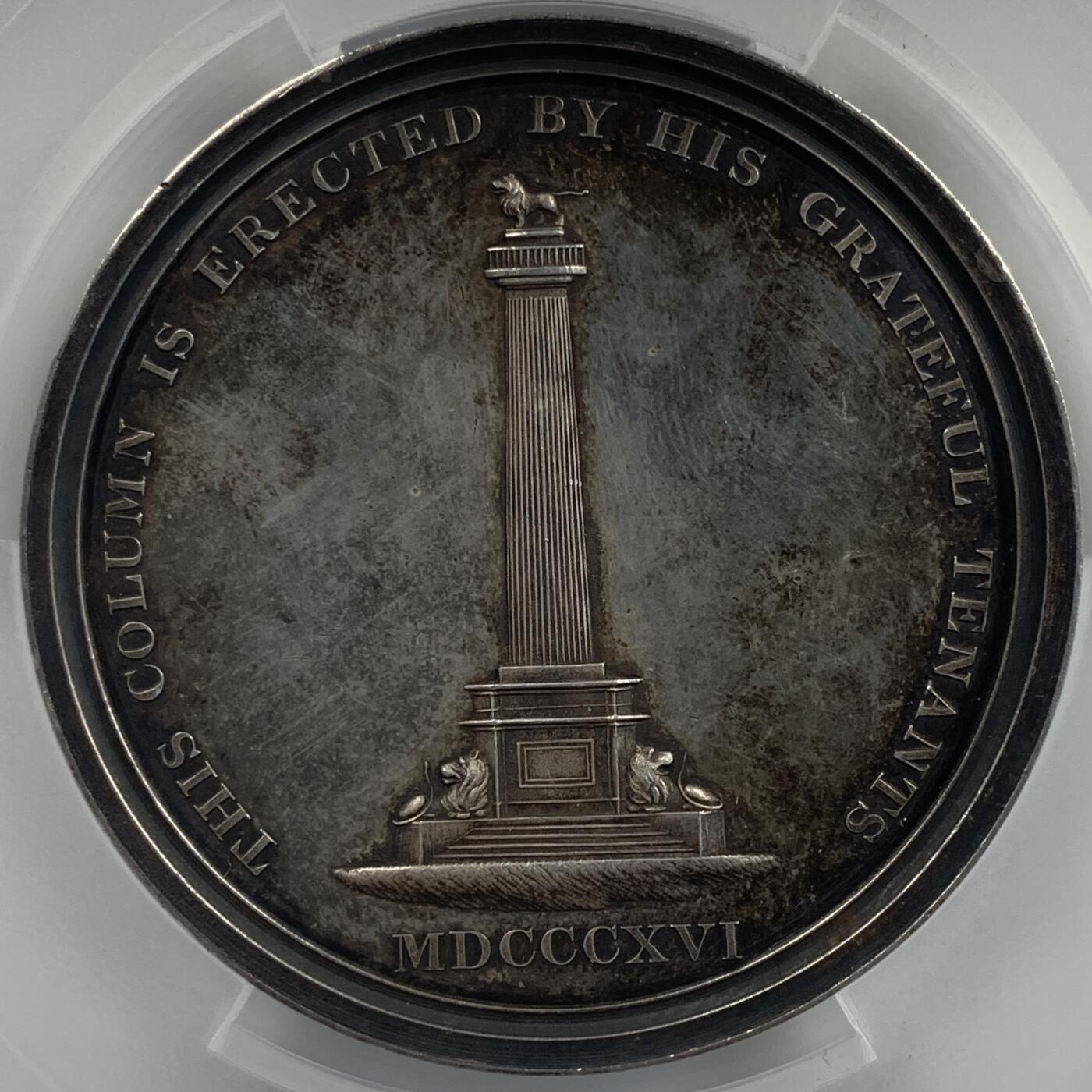 掌中浮雕-藏着的欧洲第042场 PCGS SP63 : 1816年英国诺森伯兰郡第二公爵休斯珀西爵士银章，54mm，BHM：917
