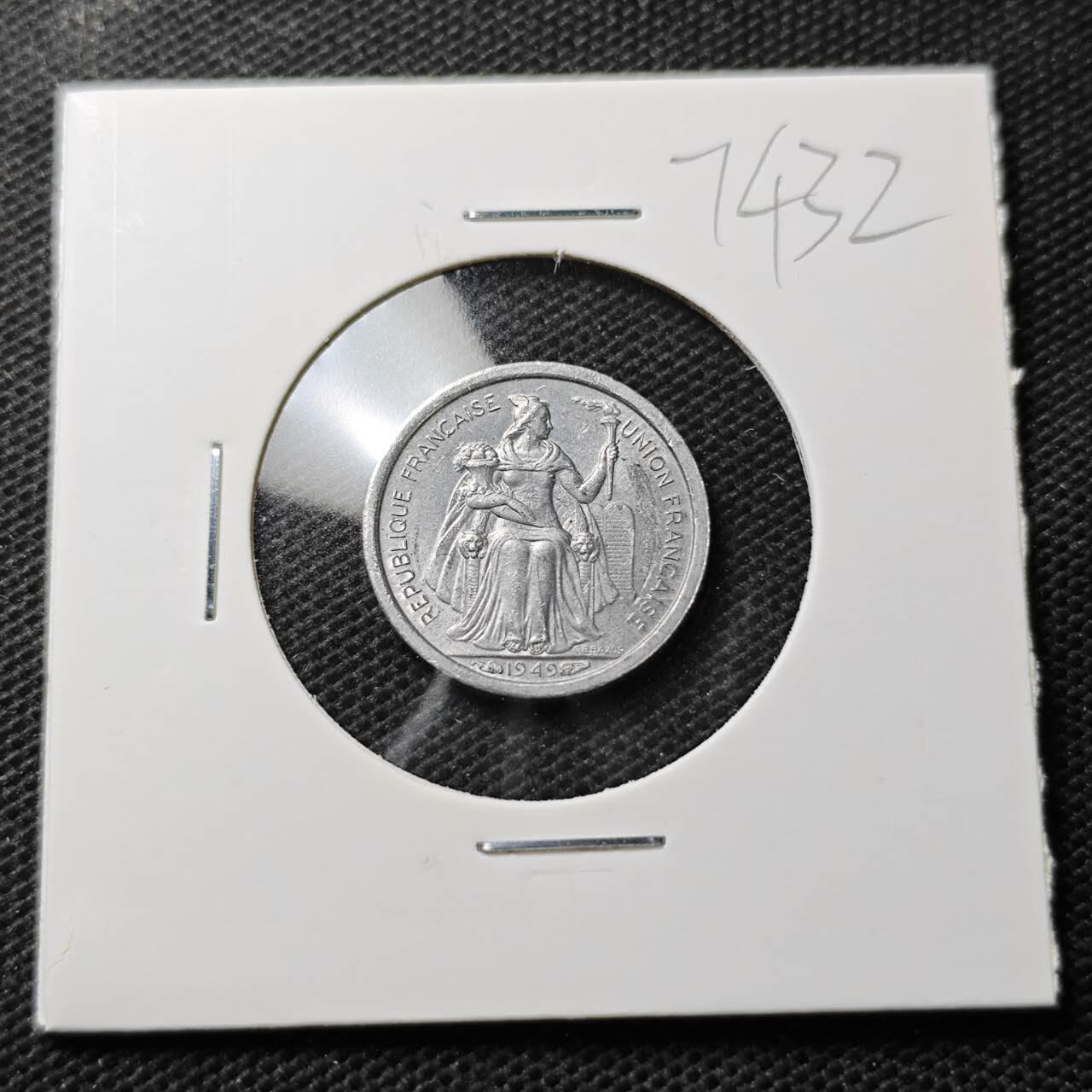 KK钱币收藏小铺  第374场  2月预留时间 周末发货  1949法属新喀里多尼亚50分 早年份