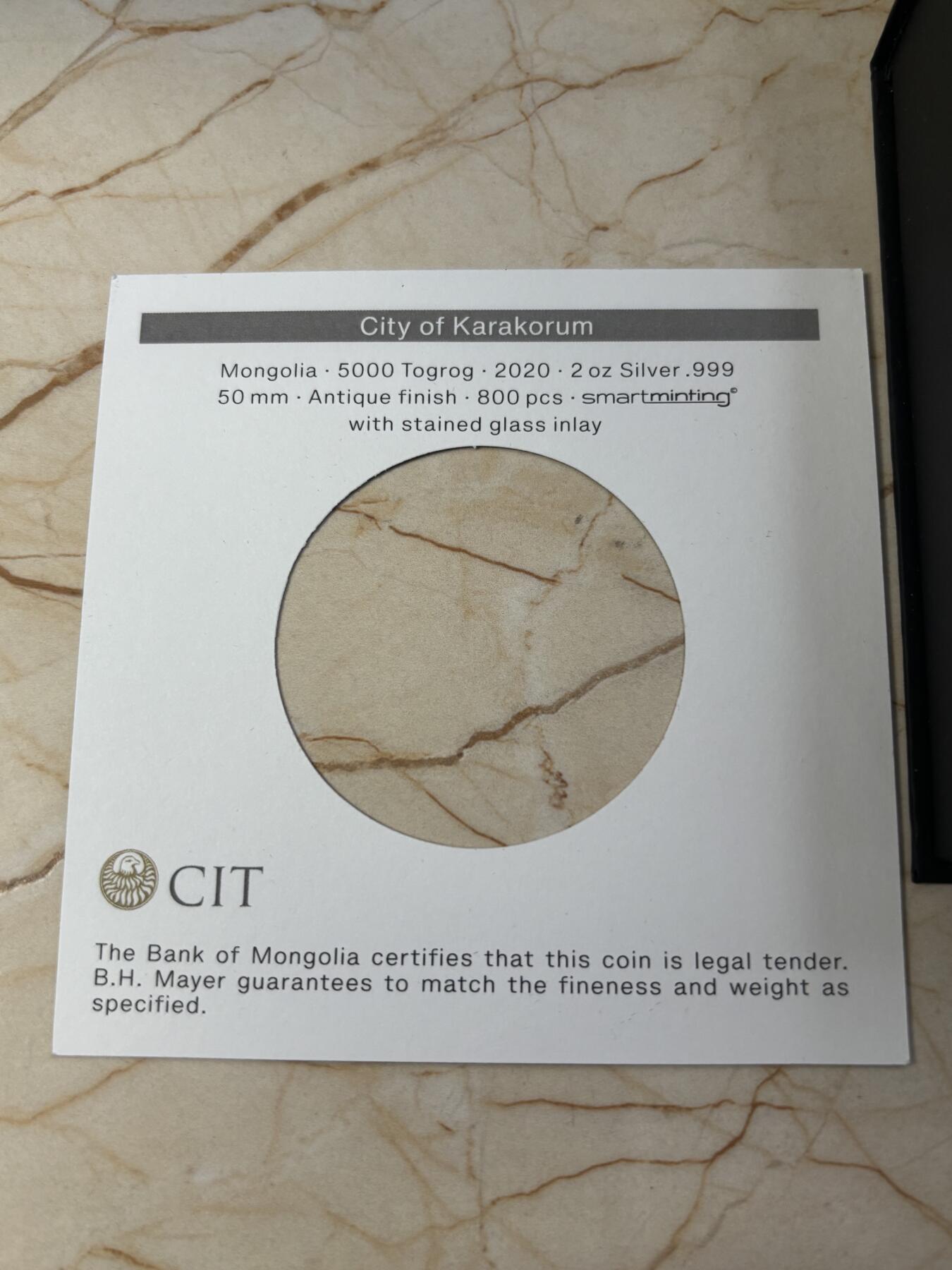 第182期拍卖 蒙古2020年成吉思汗定都哈剌和林800周年2盎司银币，999银，发行量800枚