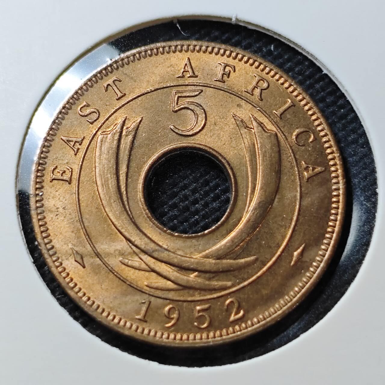 KK钱币收藏小铺  第374场  2月预留时间 周末发货  1952英属东非 5分铜币 好品