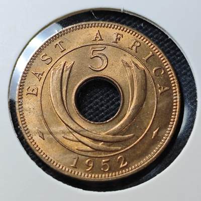 KK钱币收藏小铺  第374场  2月预留时间 周末发货 -  1952英属东非 5分铜币 好品