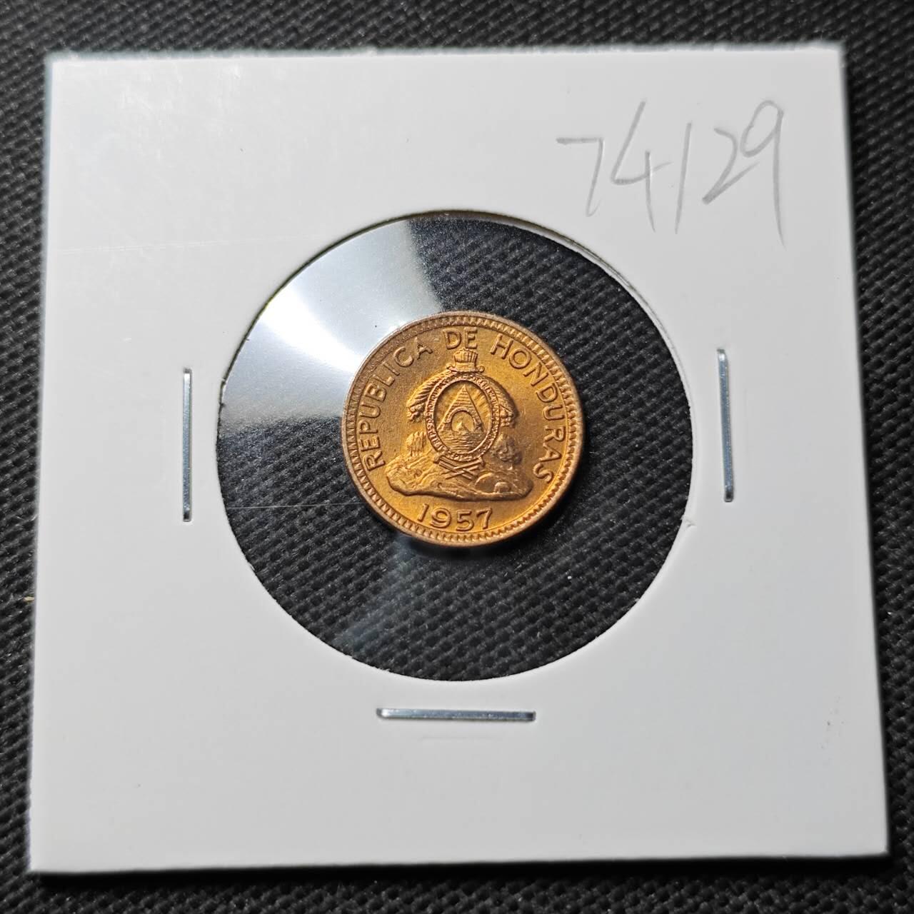 KK钱币收藏小铺  第374场  2月预留时间 周末发货  1957洪都拉斯1分铜币 好品