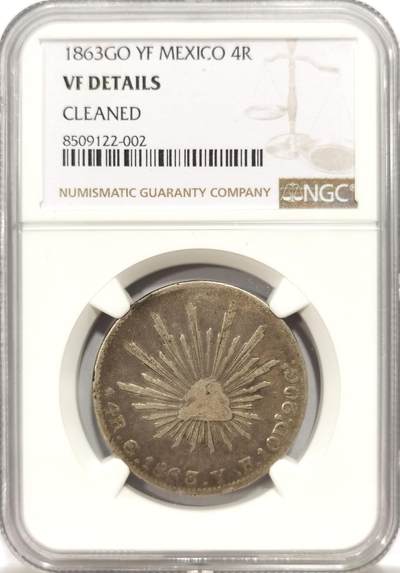博洋堂世界钱币拍卖第147期（全场包邮） - NGC VF 墨西哥1863年GO YF版4R鹰洋半圆银币，远比8R要少