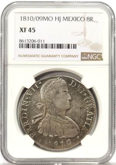 博洋堂世界钱币拍卖第147期（全场包邮） - NGC XF45 西属墨西哥费迪南七世1810/09 8里亚尔 老包浆美品 骑字版很少
