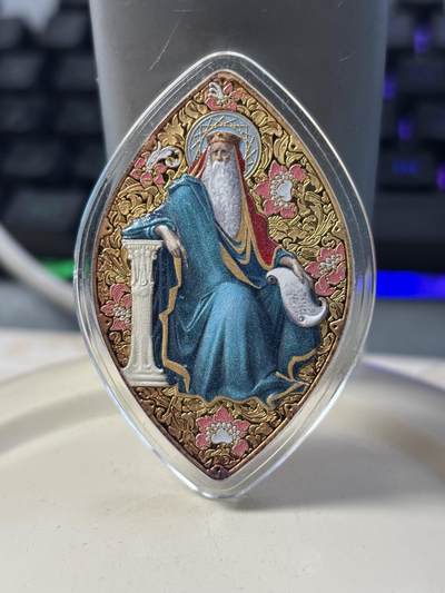 第182期拍卖 - 纽埃2016年遗产系列所罗门王1盎司彩色异形银币，999银，发行999枚，塑料盒有裂痕