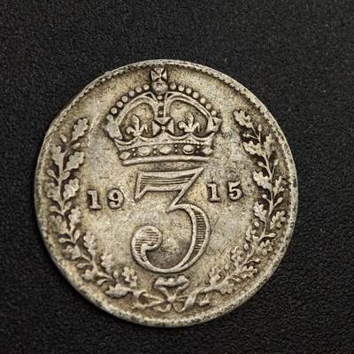 【淘币小摊】实时拍第八百零一拍   散币场   满百包邮可预留二周 每周一统一发货   - 英国1915年乔治五世3便士银币