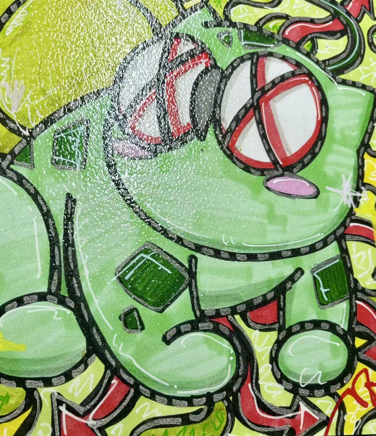 零元拍：歪歪 OWSON 系列作品装饰肌理画《宝可梦-妙蛙花》，相框尺寸35/35CM。因展品出展，镜框可能有轻微划痕，介意勿拍