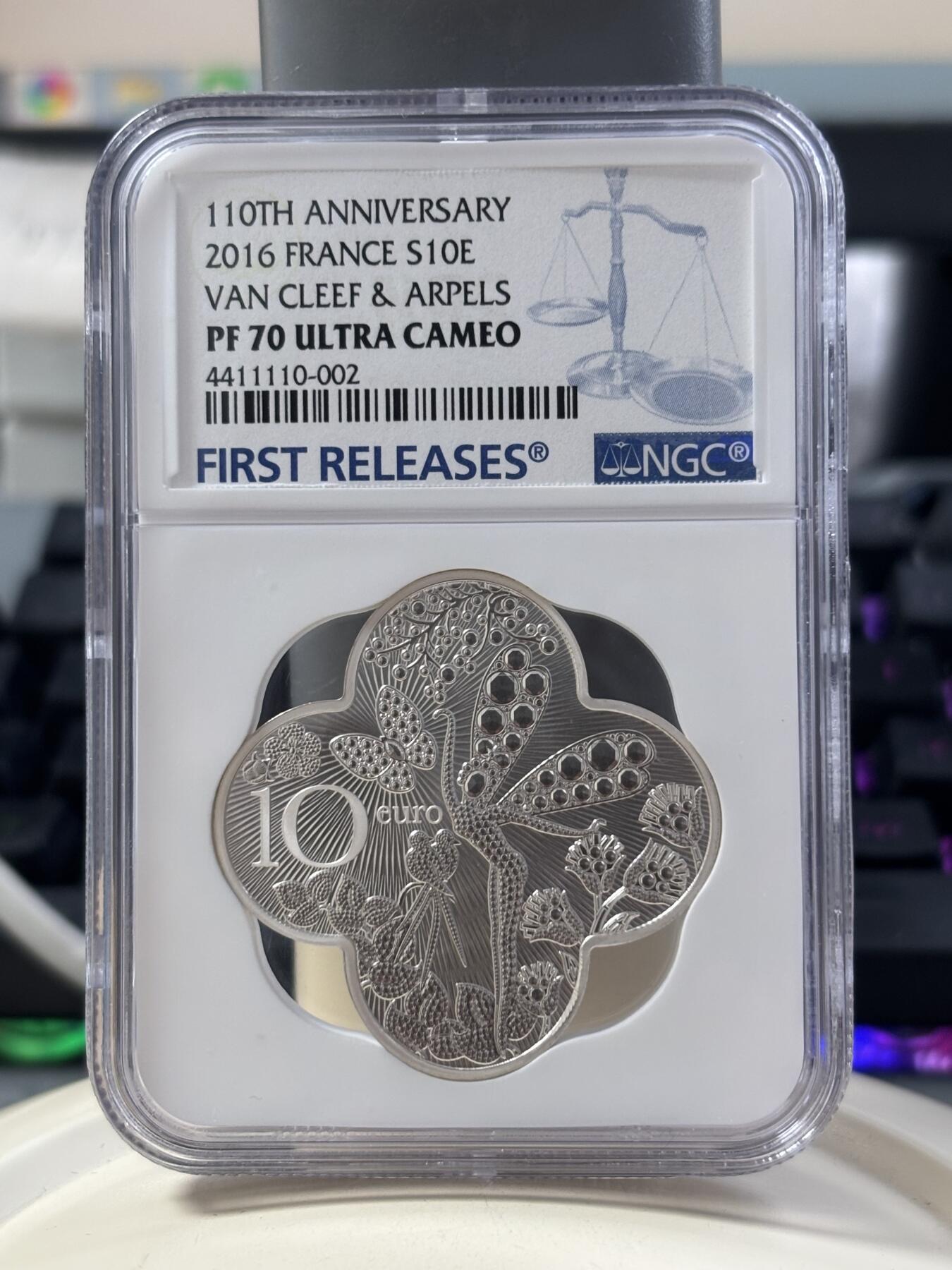 第182期拍卖 法国2016年魁宝系列梵克雅宝十字花形精制纪念银币NGC-PF70首无盒无证书，900银，22.2克，发行5000枚
