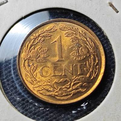 KK钱币收藏小铺  第374场  2月预留时间 周末发货 -  1963荷属安地列斯1分铜币 好品