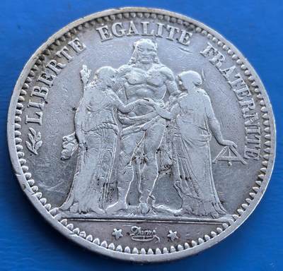 外国优质老铜币银币，周六九点倒数截拍，满百包邮，可寄存半年，喜欢朋友微信扫描二维码可直接参拍 - 法国大力神1873年5法郎大银币