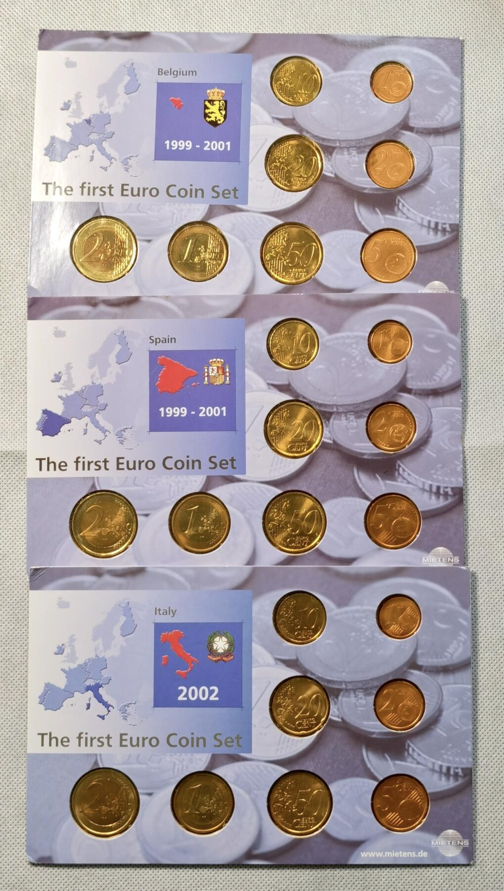 甄臻铺-世界币章拍卖（第40期）送拍享返佣金等优惠多多 比利时/意大利/西班牙 BU卡装套币 共24枚 面值11.64EURO