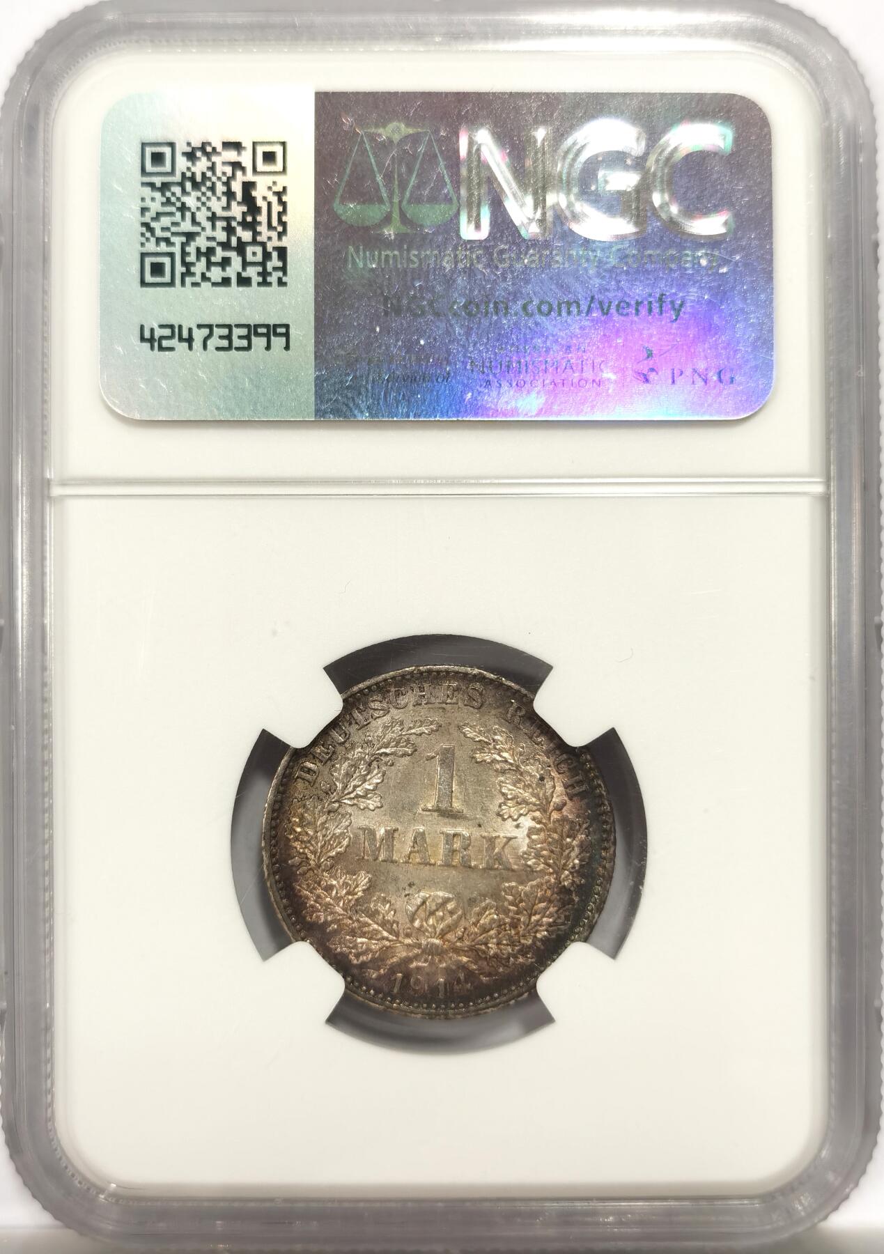 博洋堂世界钱币拍卖第147期（全场包邮） NGC MS63 德国1914年1马克银币，双面黄金彩