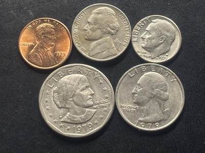 邮泉阁限时拍卖第三十六场 美洲硬币专场（硬币在国外。请付邮费6元。） - 美国1979年5枚