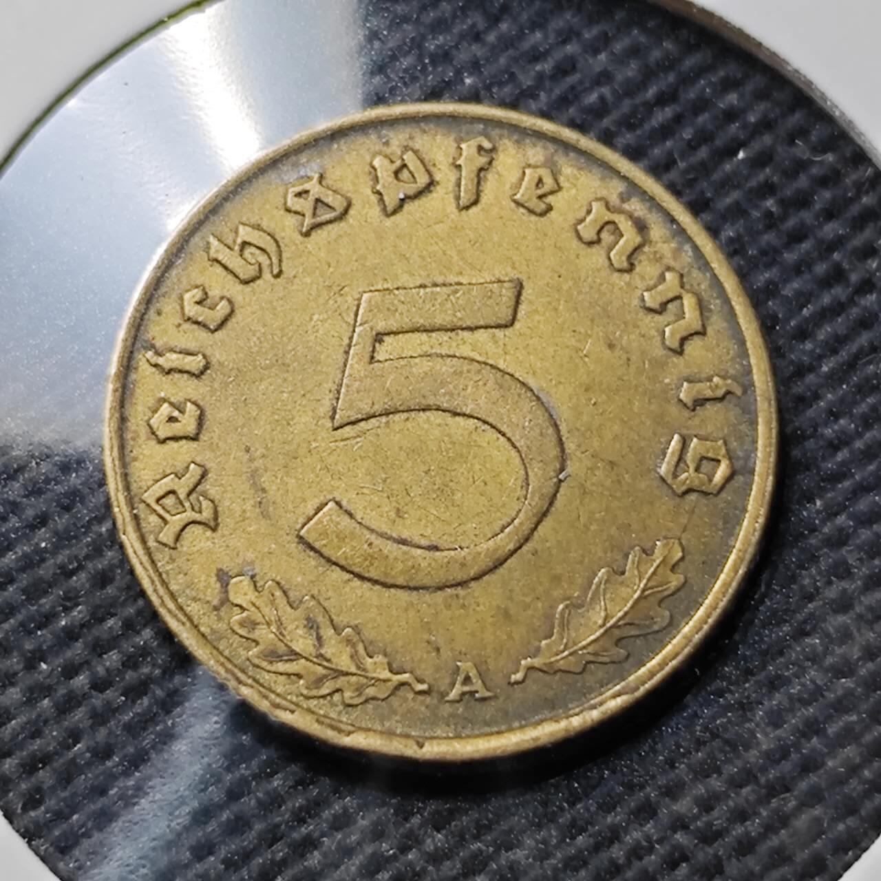 KK钱币收藏小铺  第374场  2月预留时间 周末发货  1937德国5芬尼