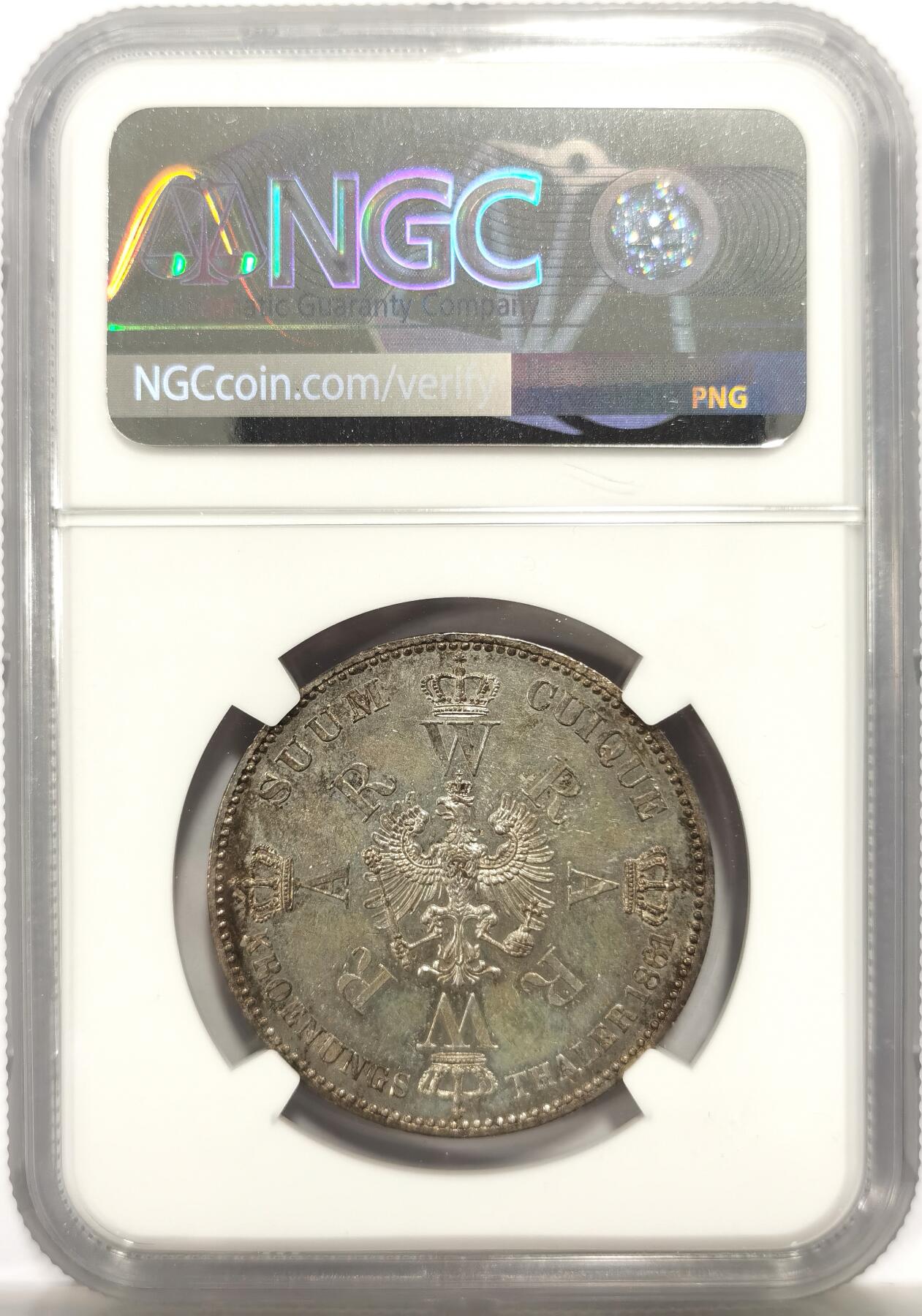 博洋堂世界钱币拍卖第147期（全场包邮） NGC MS62 德国普鲁士1861年威廉一世登基纪念1泰勒