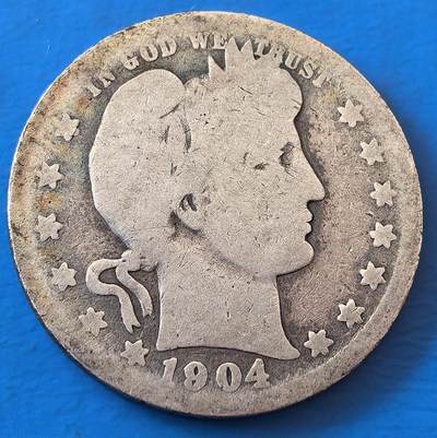 外国优质老铜币银币，周六九点倒数截拍，满百包邮，可寄存半年，喜欢朋友微信扫描二维码可直接参拍 - 美国1904年25分银币