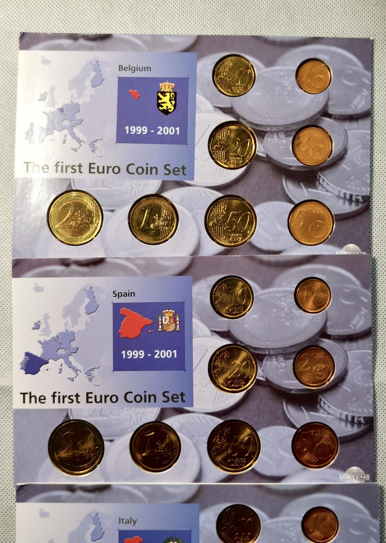 甄臻铺-世界币章拍卖（第40期）送拍享返佣金等优惠多多 比利时/意大利/西班牙 BU卡装套币 共24枚 面值11.64EURO