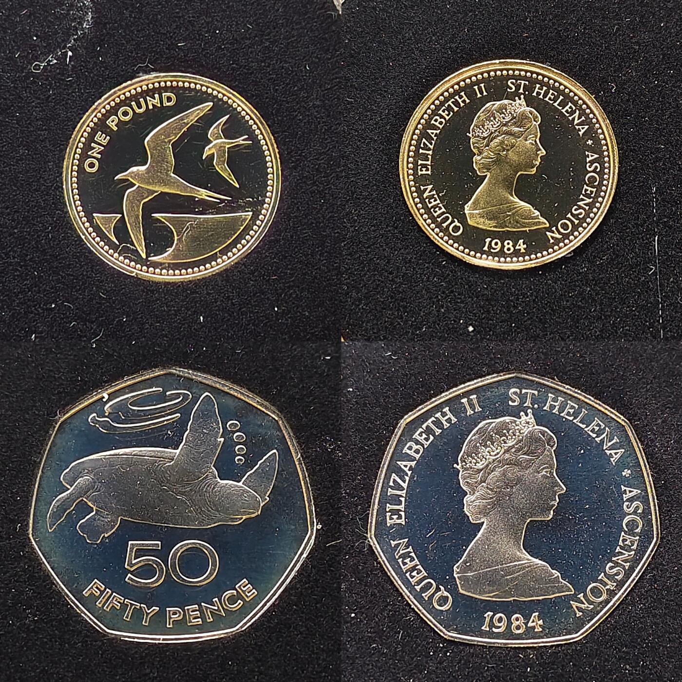 【全场包邮】纯粹捡漏拍479场（免费代拍第16场） 【稀少】圣赫勒拿和阿松森1984年官方精制套币-此套少见推测发行量2500-3000