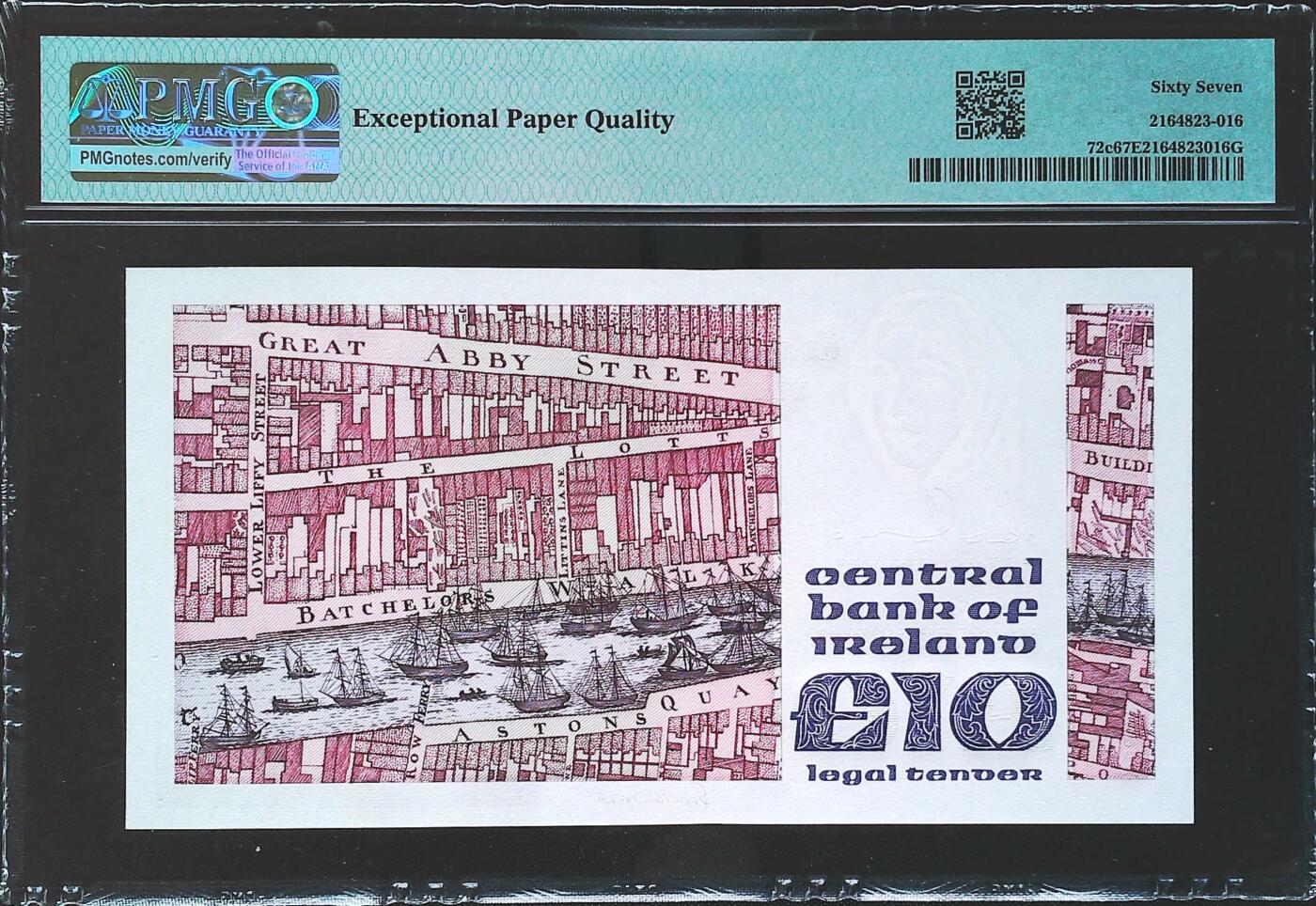 世界靓号纸钞第七十八期 1987-92年爱尔兰10镑 全程无3457尾8 PMG67 超高分