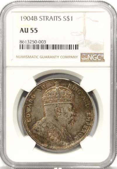 博洋堂世界钱币拍卖第147期（全场包邮） - NGC AU55 英属海峡1904B 一元 黑包浆极品
