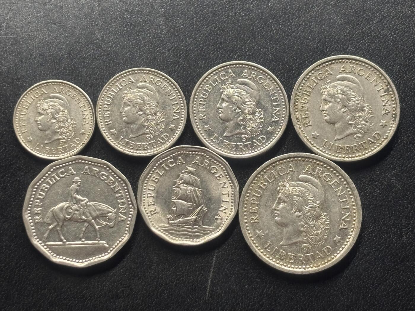 邮泉阁限时拍卖第三十六场 美洲硬币专场（硬币在国外。请付邮费6元。） 阿根廷1950、60年代7枚