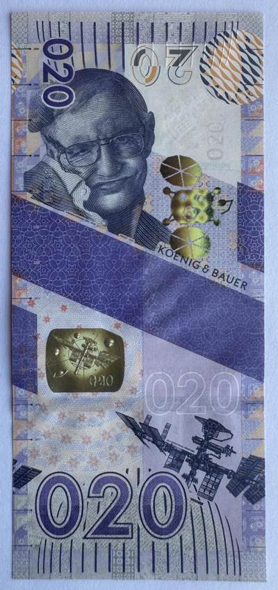 2025第25场（总第225期）：精品测试钞、纪念钞、塑料钞、连体钞综合场 - 瑞士高宝KBA 2021“莱卡～20”系列纸质测试钞UNC（SPARK Flow®CONFLUENCE  英国物理学家“史蒂芬·霍金）