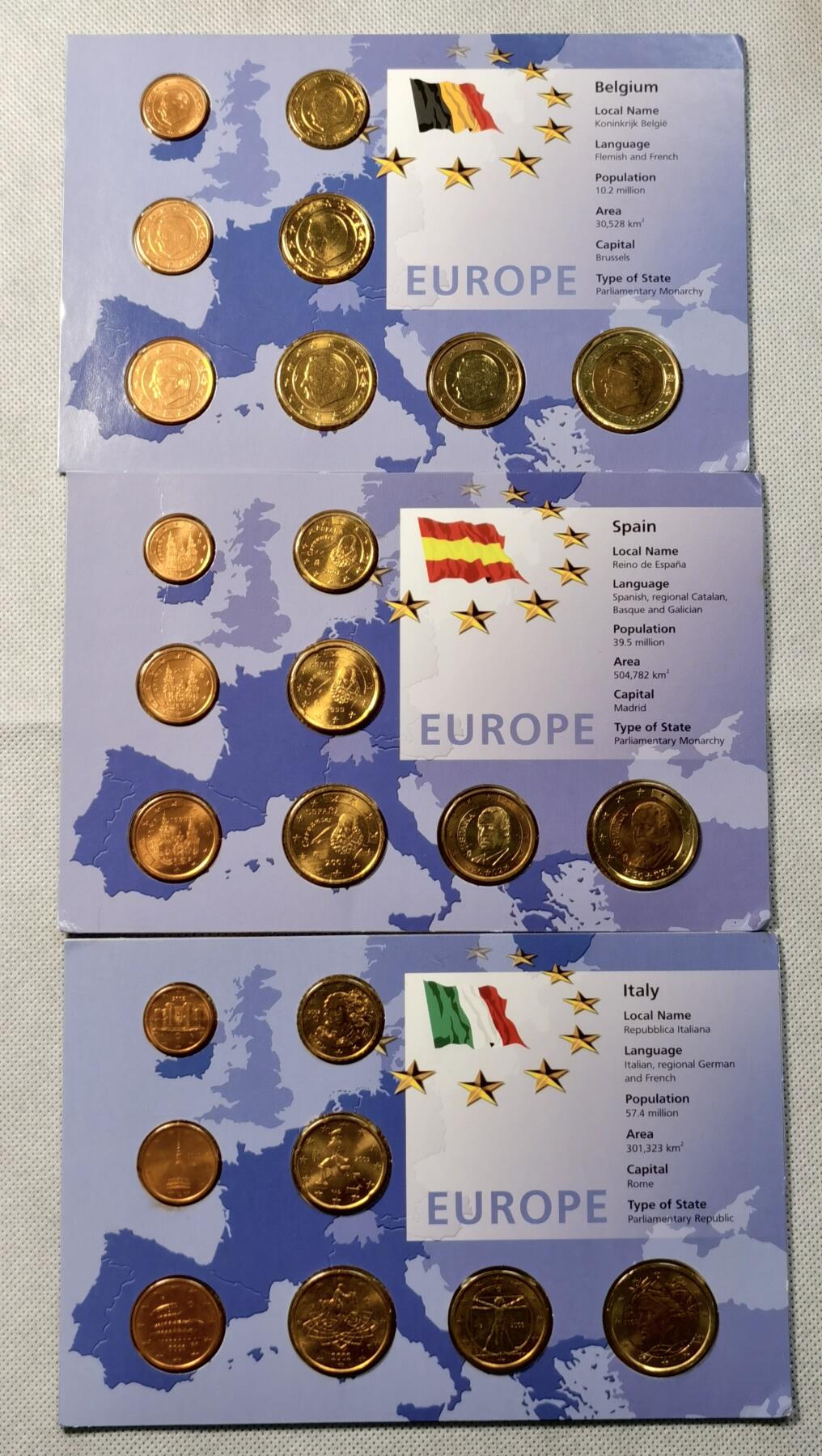 甄臻铺-世界币章拍卖（第40期）送拍享返佣金等优惠多多 比利时/意大利/西班牙 BU卡装套币 共24枚 面值11.64EURO