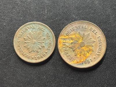 邮泉阁限时拍卖第三十六场 美洲硬币专场（硬币在国外。请付邮费6元。） - 乌拉圭1940、50年代2枚